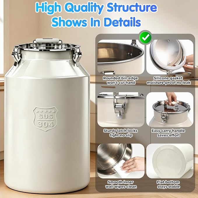 Large 304 Metal Dog Food Storage Container 48LB /45 Qt, Stainless Steel Airtight Pet Food Containers with Lid & Scoop, Pet Food Bin for Dogs, Cats and Dry Food Storage Keep Fresh