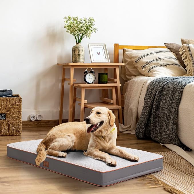 Sunheir Extra Large Orthopedic Dog Bed, XL Waterproof Dog Crate Bed 41" | Removable Machine Washable Cover, Egg Crate Foam Support, Anti-Slip Bottom, Soft Pet Bed Mat for Crate, Light Grey