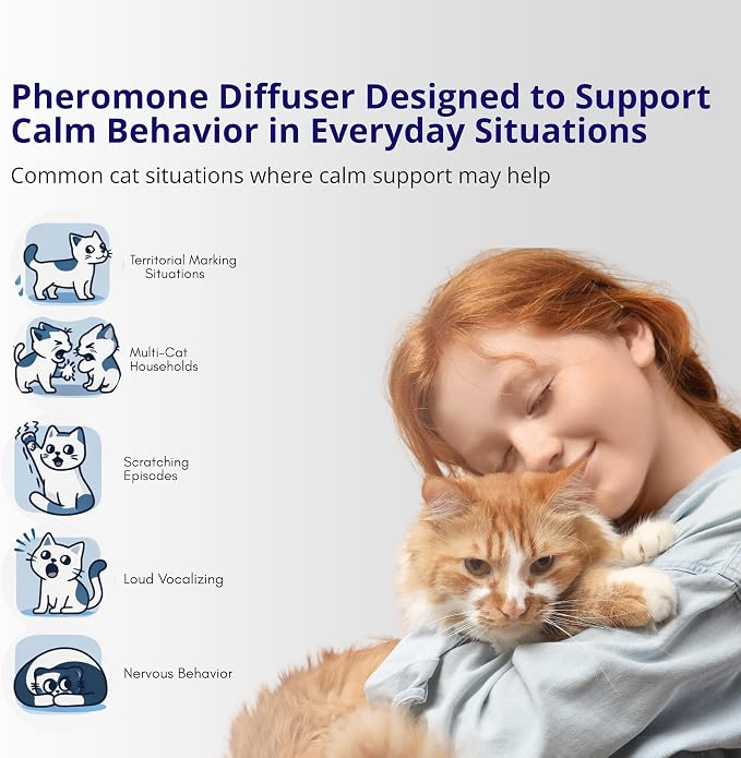 BAFZUZ™ Cat Calming Diffuser - Pheromone Diffuser for Cats | Stops Peeing, Spraying, Scratching, Hiding & Aggression | Anxiety & Stress Relief | 1 Diffuser + 2 Refills, 60-Day Supply
