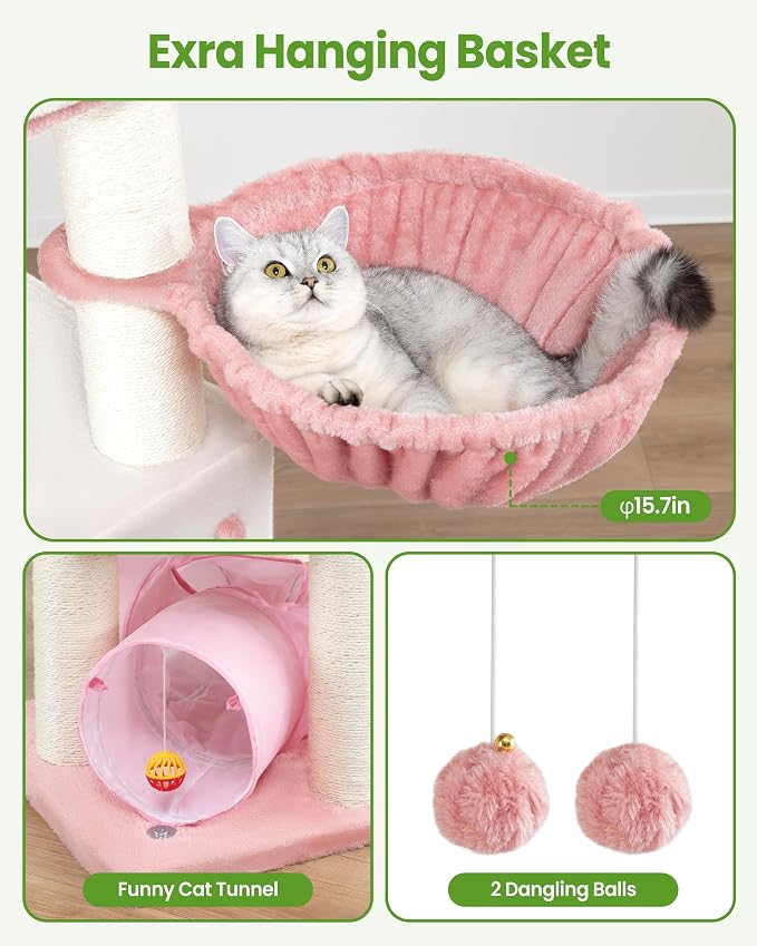 Cat Tree Tower for Large Cats Adult - 60 Inch XXL Sturdy Heavy Duty Extra Wide Scratching Posts (φ4.4in) Condo - Indoor Big Cat House Hammock Perch - XL Wood Multi Level Feline Pet Bed Trees Houses