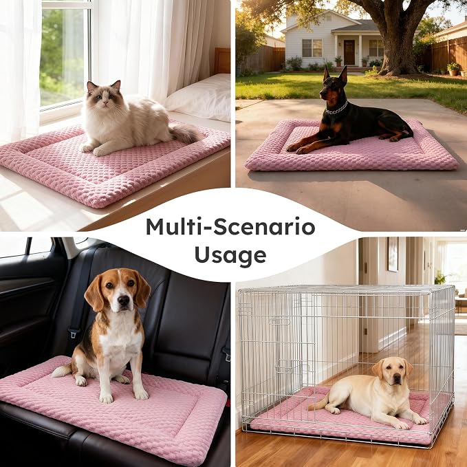 Dog Bed Mat, Dual-Sided Dog Crate Bed Mat - Ultra Soft & Machine Washable Kennel Pad for Medium Dogs, All-Season Comfort Pet Bed for Crates, Travel, and Home, Pink, 30 x 18 Inch