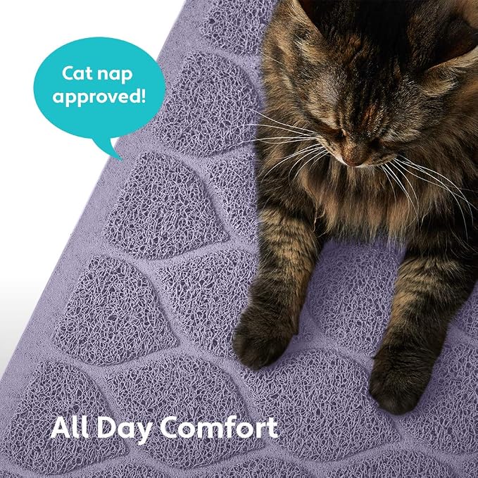 MIGHTY MONKEY Waterproof BPA Free Cat Litter Box Trapping Mat, Easy Clean Floors, Textured Backing, Soft on Sensitive Kitty Paws, Cats Accessories, Less Waste, Stays in Place, 24x17, Purple