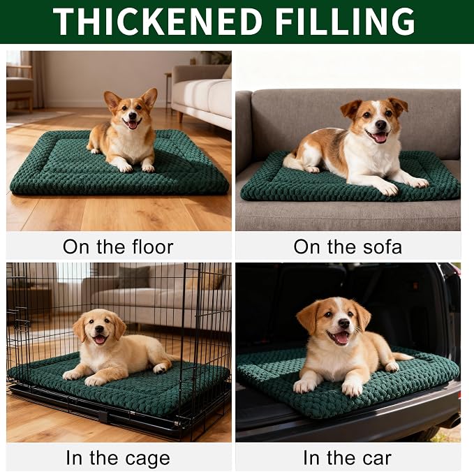 Dog Bed Mat,Reversible & Ultra Soft Kennel Pad-Machine Washable Pet Bed for Dogs & Cats-All-Weather Crate Liner for Crates,Carriers & Travel (Dark Green, 24" L x 18" W x 1.5" Th)