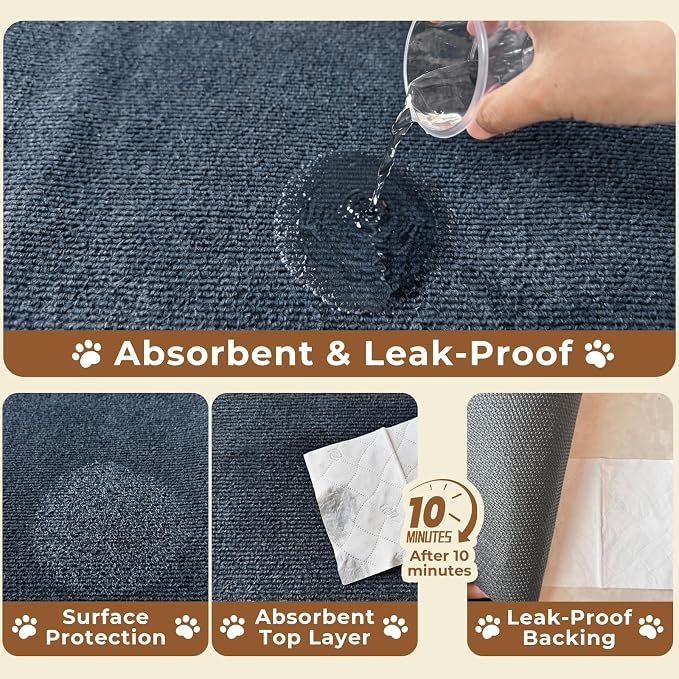 Dog Crate Mat, 24 in X 36 in Dog Playpen Mat Kennel Mat | Waterproof Non-Slip Reusable Washable Floor Protector Extra Large cages Puppy Pee Pad for Under Dogs Crate Ash Gray