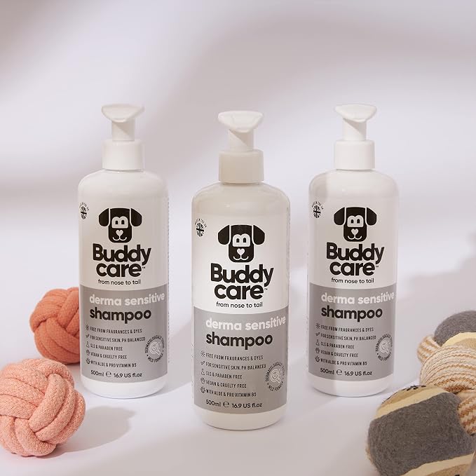 Derma Sensitive Dog Shampoo by Buddycare | Dry Skin & Itchy Skin Relief for Smelly Dogs | Deep Cleansing for Dogs Puppy Sensitive Skin | Dog Shampoo & Conditioner | with Aloe & Vitamin B5 (16.90oz)