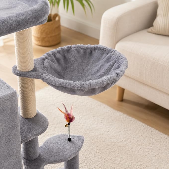 HUITREE 45in Cat Tree Tower with Big Condo for Indoor Cats,Cat Tower with Scratching Post,Scratching Board and Cat Toys,Multi-Level,Small Space,Transformer Cat Tree (336G)