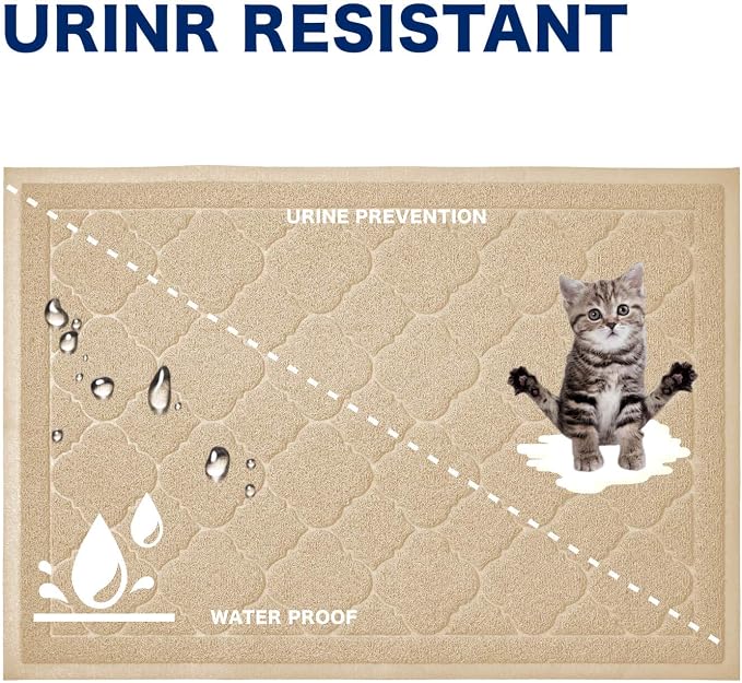 Cat Litter Box Mat, Kitty Premium PVC Pad, Durable Trapping Rug, Phthalate Free, Urine-Resistant, Scatter Control, XXL 47 x 36 Inch, Beige