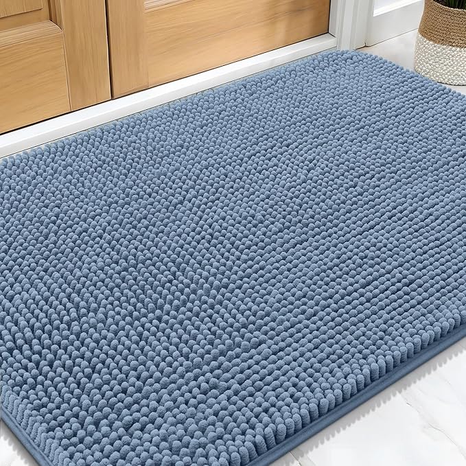 OLANLY Dog Door Mat for Muddy Paws 34x21, Super Absorbent Chenille Mud Mat | Airy Blue, Absorbs Moisture and Dirt, Non-Slip Machine Washable Doormat, Quick-Drying Indoor Entryway Floor Carpet for Dogs