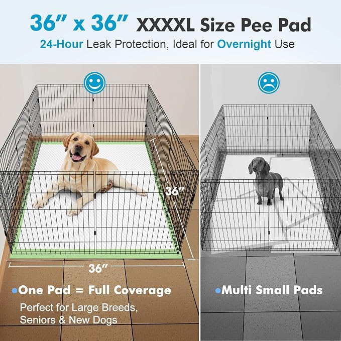 Gimars 4XL 36"x36" Thicken Heavy Absorbency Dog Pee Pad Extra Large- Jumbo Disposable Polymer Quick Dry No Leaking Pee Pads for Dogs, Cats, Rabbits Pets 45 Counts - Green