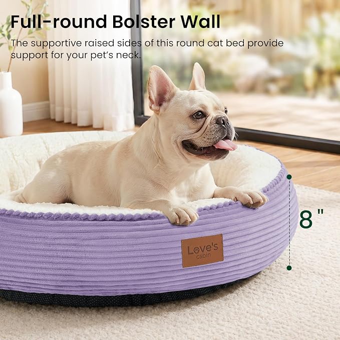 Love's cabin Round Donut Cat and Dog Cushion Bed, 30in Pet Bed for Medium or Large Dogs, Anti-Slip & Water-Resistant Bottom, Soft Durable Fabric Pet Beds, Washable Calming Cat Bed, Violet
