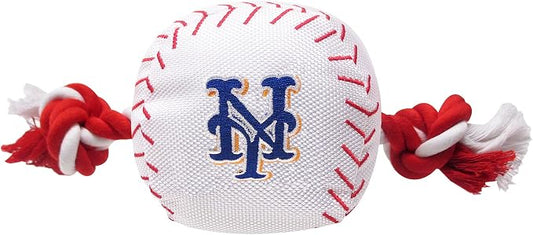 Pets First Baseball Rope Toy for DOGS & CATS. Tough nylon, Sporty Baseball Design, Heavy-duty ropes with Inner SQUEAKER