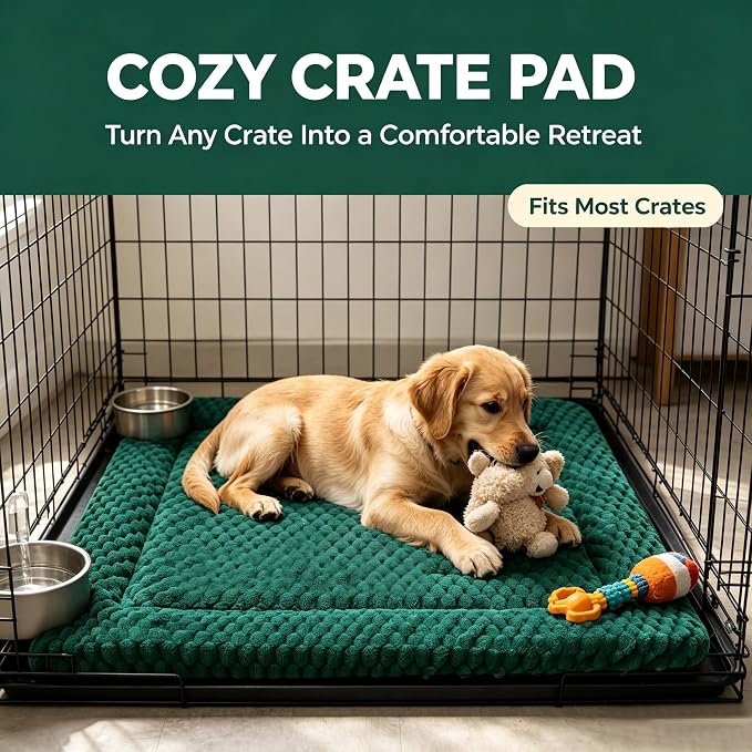 Dog Bed Mat - Dog Crate Pad - Reversible Mat for Pet Comfort - Soft Bed Crate Pads for All Seasons - Durable, Machine Washable Mat for Crates, Travel, and Home (Dark Green, 35" L*23" W*1.5" Th)
