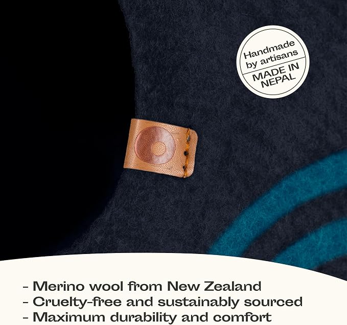 MEOWFIA Cat Cave – Premium Felt Cat Bed for Indoor Cats, Handmade 100% Merino Wool (Medium, Black Aqua)