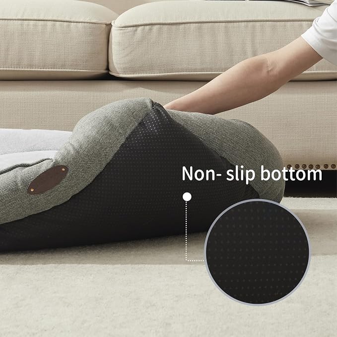 Dog Bed for Small Dogs Breeds, Rectangular Soft Kennel Bed,Washable Deluxe Plush Dog Crate Beds, Comfy Durable Pet Sleeping Bed with Pillow & Non-Slip Bottom, Size (24"X21" Gray)