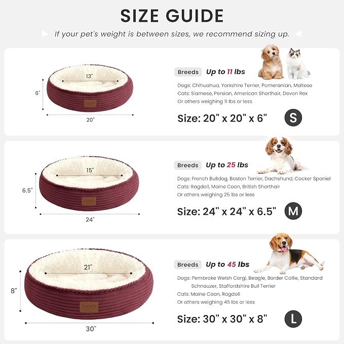 Love's cabin Round Donut Cat and Dog Cushion Bed, 20in Pet Bed for Cats or Small Dogs, Anti-Slip & Water-Resistant Bottom, Super Soft Durable Fabric Pet beds, Washable Luxury Bed Burgundy Stripe