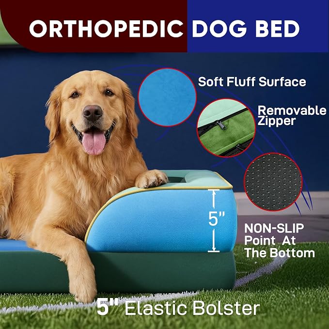 Comfort Expression Orthopedic Dog Beds for Large Sized Dog with Bolster | Waterproof Dog Couch Bed with Washable Cover & Non-Slip Bottom, Supportive Egg Crate Foam Large Pet Bed, 36x27 Inch