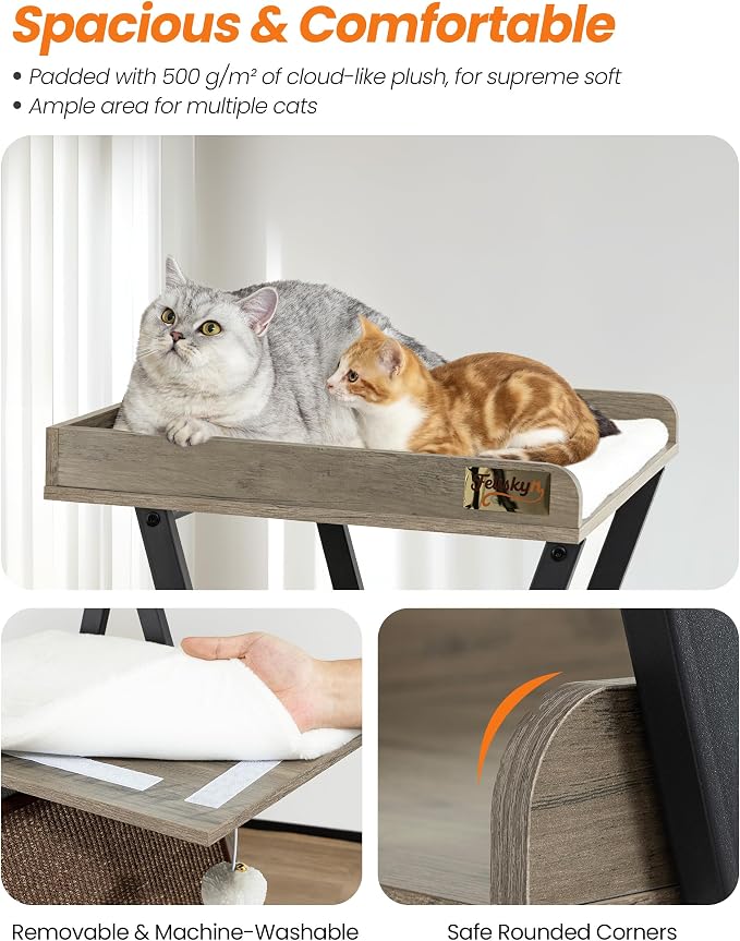 Modern Wood Cat Tree Tower for Indoor Cats Large Adult 67-in Tall | Heavy Duty XL Stable Wooden Cat Condo House Furniture with Multi-Level Spacious Perch Scratching Board Soft Washable Pads
