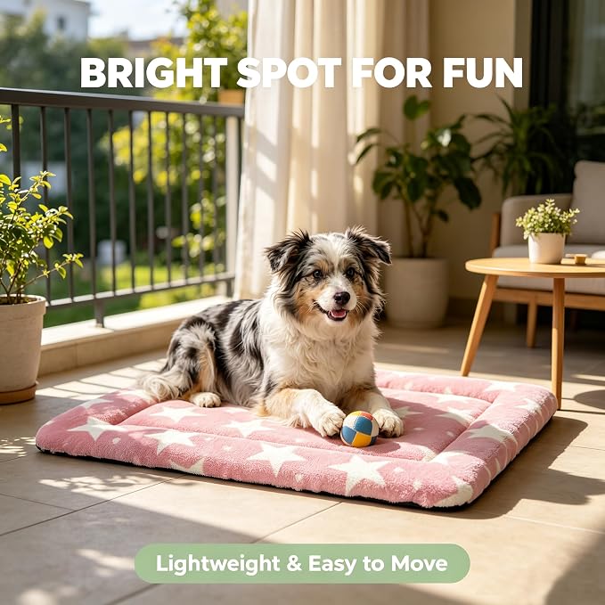 Dog Bed Mat,Reversible & Ultra Soft Kennel Pad-Machine Washable Pet Bed for Dogs & Cats-All-Weather Crate Liner for Crates,Carriers & Travel (Big Star&Pink, 35.0" L x 23.0" W x 1.5" Th)