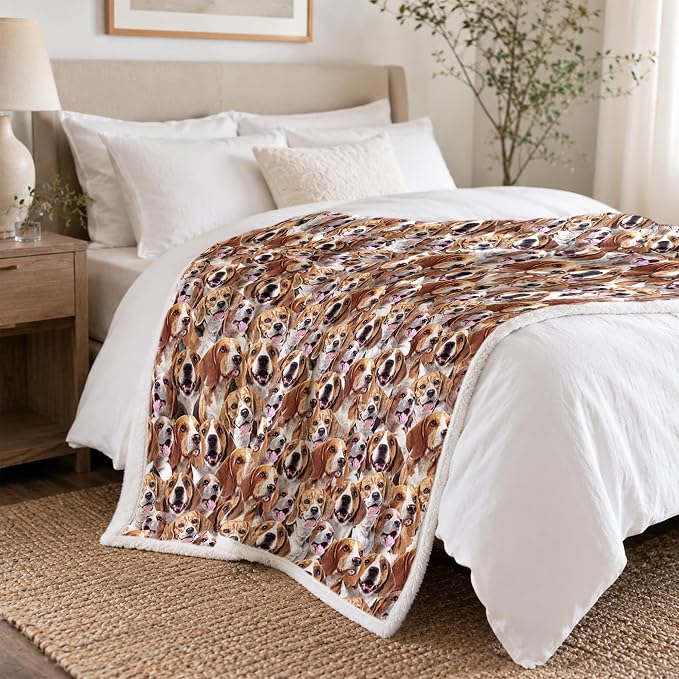 BlessLiving Beagle Brown Throw Blanket with Dense Dog Patterns Sherpa Fleece Blanket Couch Bed, Soft Cozy Warm Pet Blankets for Puppy Lovers Cute Animal Print Gift 60x80 Inches