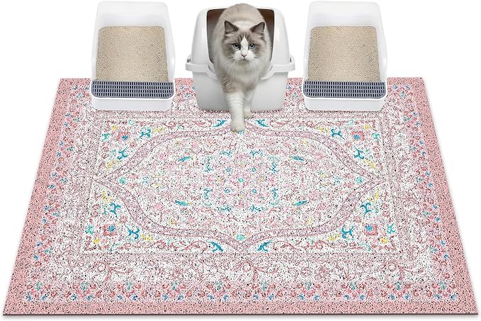 Glittme Cat Litter Mat, 40"x30" Non-Slip Washable Trapping Mat for Cats | Litter Trapping Mat With Thick PVC Coil To Catch Scatter, Soft On Paws And Waterproof Bottom To Protect Floors