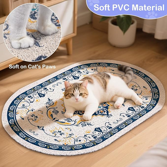 Bienbee Cat Litter Mat, 40" x 30" Dense Trapping Mesh for Litter Boxes | Litter Box Mat with PVC Mesh, Waterproof &Urineproof, Non-Slip Grip, Soft On Kitty Paws and Easy to Clean to Protect Floor