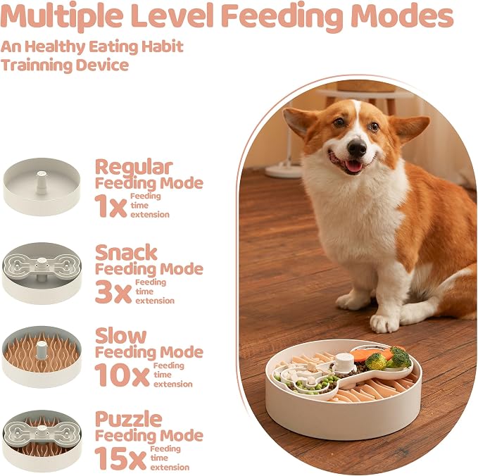 Puzzle Feeder Slow Feeder Dog Bowl for Large Dogs with Non-Slip Base - Adjustable Speed Design, Removable Puzzle Inserts & Dishwasher Safe, Pink