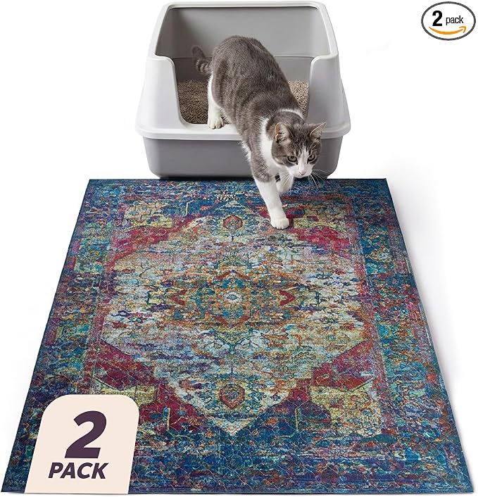 Lovewag Cat Litter Mat, Litter Box Mat, Bohemian Jewel, 36x48, 2 Pack | Washable litter mat cover, kitty litter mat & cat mat for litter box, litter trapping mat, prevents tracking, multi-cat
