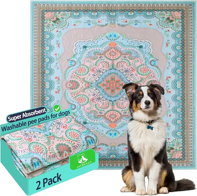 Aitmexcn Washable Pee Pads for Dogs, 2 Large Puppy Pads, 36'' x 41'' | Highly Absorbent, Waterproof Layer, Machine Washable, Non-Slip Bottom, For Playpens and Senior Dogs