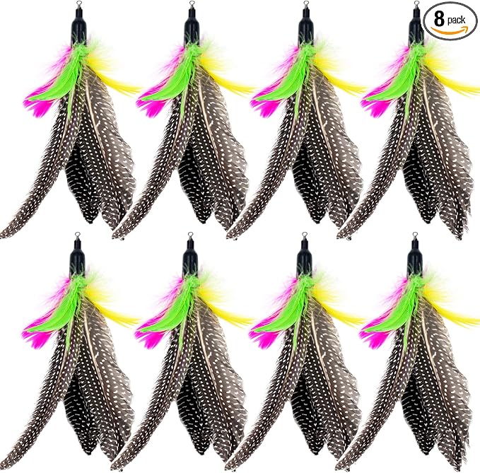 Cat Feather Toys Refills, 8 Pieces Natural Da Bird Feathers Refill, Cat Wand Replacement Feather for Indoor Cats (D)