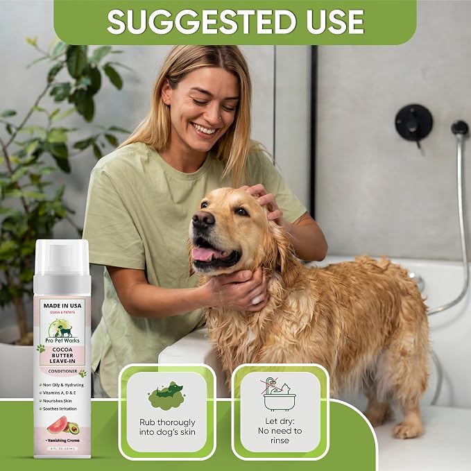 Pro Pet Works 5 in 1 Cocoa Butter Leave-in Dog Conditioner Lotion for Dogs & Cats-Hot Spot Cream/Balm for Allergies, dermatosis, Paw Fungus Or Itchy Skin-Heals Small Cuts & Abrasions[Made in USA]