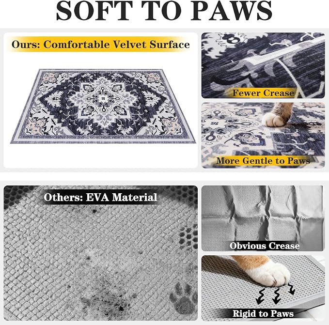 EXPAWLORER Cat Litter Mat, 20”x32” Small Non-Slip Urine Waterproof Litter Trapping Mat Easy to Clean Washable Litter Box Mat for Floor Soft on Kitty Paws, Indoor Food Mats Rug Pads for Bathroom Grey