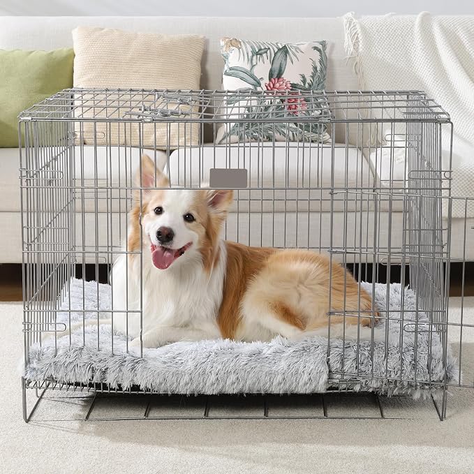 Dog Bed, Extra Large, Plush Soft Pet Beds for XL Dogs, Crate Pad, Washable, 41L x 27W x 2H Inches, 100 lbs Capacity, Grey | Machine washable, Anti-Slip Bottom, Kennel Pad 41*27", Ultra Soft Cozy, Easy to Care
