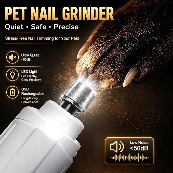 2-in-1 Dog Nail Grinder & Dog Nail Clippers Trimmers for Large Medium Small Dogs Cats Pets Claw Trimmer with LED Lights (White)