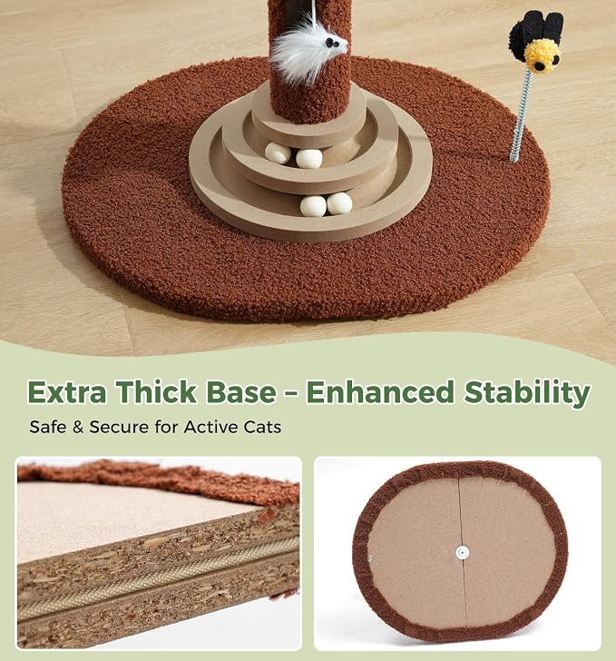Made4Pets 35" Tall Cat Scratching Post with Sisal Rope, Interactive Hanging Balls, Toy Mouse and Two-Layer Ball Track Cat Toys, Palm Tree Cat Scratcher Tower for Indoor Cats and Kittens