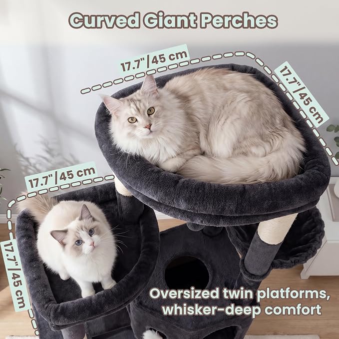 Cat Tree, Heavy Duty Cat Tower with Dual Platforms VCT002G | Oversized Diamond Condo for Large Cats, Sturdy Cat Furniture with Cozy Basket, Sisal Scratching Board & Posts, Smoky Gray