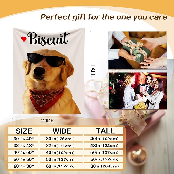 Custom Gifts for Dog Dad Mom Personalized Fleece Throw Blanket with Pet Portrait Picture & Name Cute Cozy Soft Warm Unique Gifts for Pets Lover