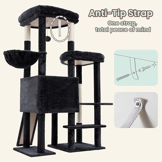 Cat Tree, Heavy Duty Cat Tower with Dual Platforms VCT002G | Oversized Diamond Condo for Large Cats, Sturdy Cat Furniture with Cozy Basket, Sisal Scratching Board & Posts, Smoky Gray