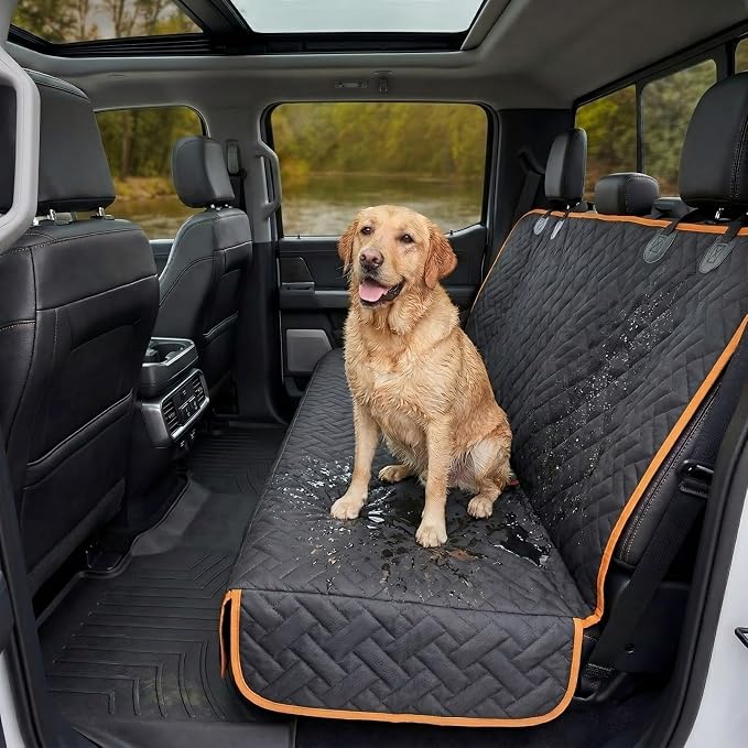 Heavy Duty Back Seat Cover for Truck , 100% Waterproof & Odor-Free Dog Seat Protector for F150 F250 Chevy Silverado Ram Sierra, Scratch-proof Eco-Friendly Back Seat Cover for Dogs, Kids, Tools & Gear
