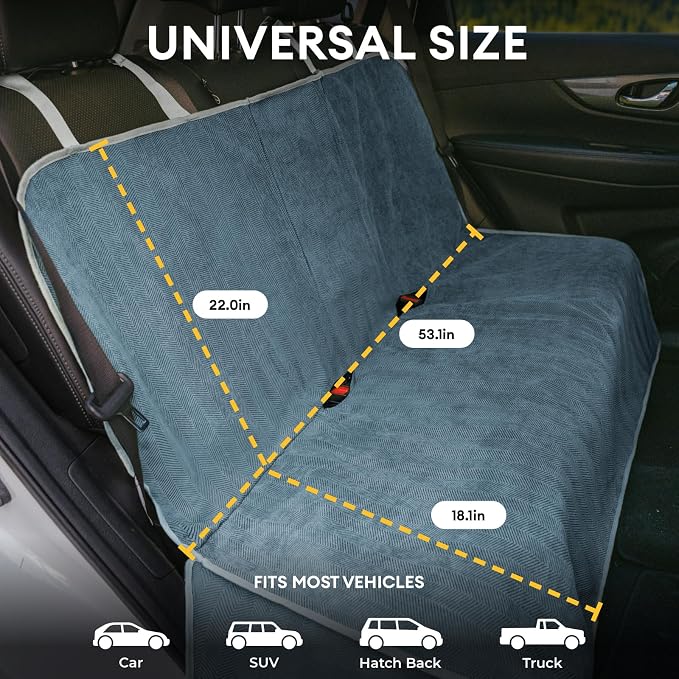 FUNNY FUZZY Dog Car Seat Cover for Back Seat, Back Seat Pet Cover for Dogs Waterproof, Scratchproof Dog Backseat Cover, Non-Slip Bench Car Seat Protector, Universal Fit Most Cars, SUVs, Trucks, Blue