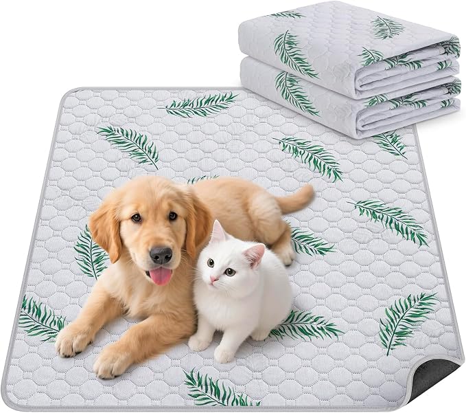 Washable Dog Pee Pads, Non-Slip Waterproof, 24 x 24 in, 2 Pack, Leaf | Super absorbent, waterproof and non-slip; washable, reusable dog pads for crates, playpens, floors, furniture and travel