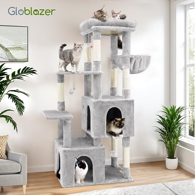 Globlazer Heavy Duty Cat Trees for Big Cats Maine Coon, F61, Cloud Grey | Cat Tower for Indoor Large Adult Cats with Scratching Post, Extra Large Top Perch, Cat Condos, 61inch