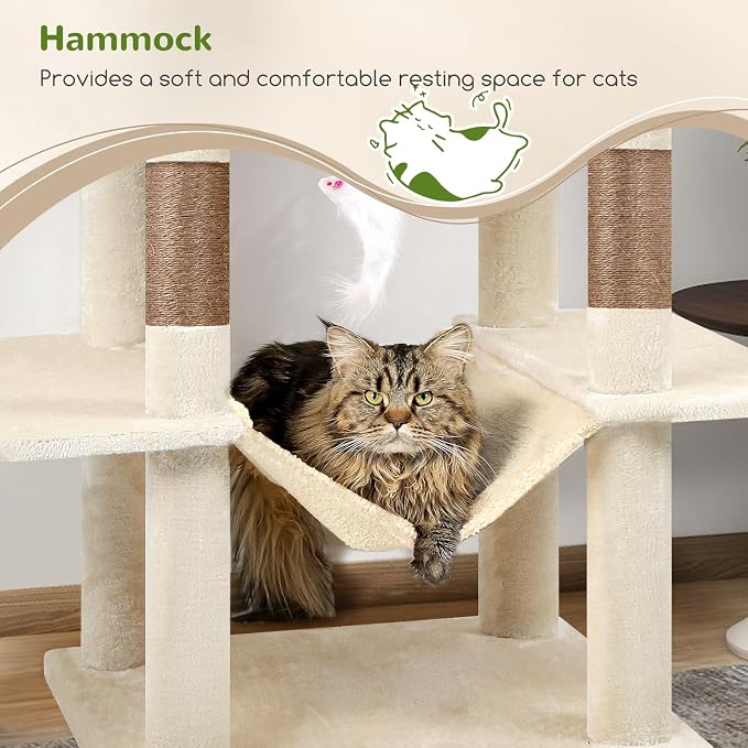 Globlazer Extra Tall Cat Tree Tower for Indoor Cats, 76in, F76, Beige | Multi-Level Cat Furniture with Cozy Condos,Hammock and Perches for Large Adult Cats, Perfect for Climbing, Scratching