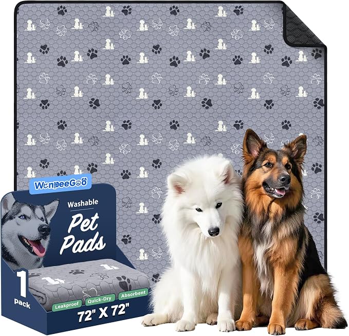 WanpeeGoo Washable Pee Pads for Dogs, Waterproof, 72 x 72 in, 1 Pack, Gray | Super Absorbent, Waterproof and Non-Slip; Washable, Reusable Dog Pads for Crates, Playpens, Floors, Furniture and Travel