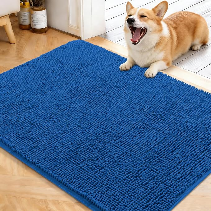 OLANLY Dog Door Mat for Muddy Paws 40x32, Super Absorbent Chenille Mud Mat | Deep Navy Blue, Absorbs Moisture and Dirt, Non-Slip Machine Washable Doormat, Quick-Dry Indoor Entryway Floor Carpet for Dogs