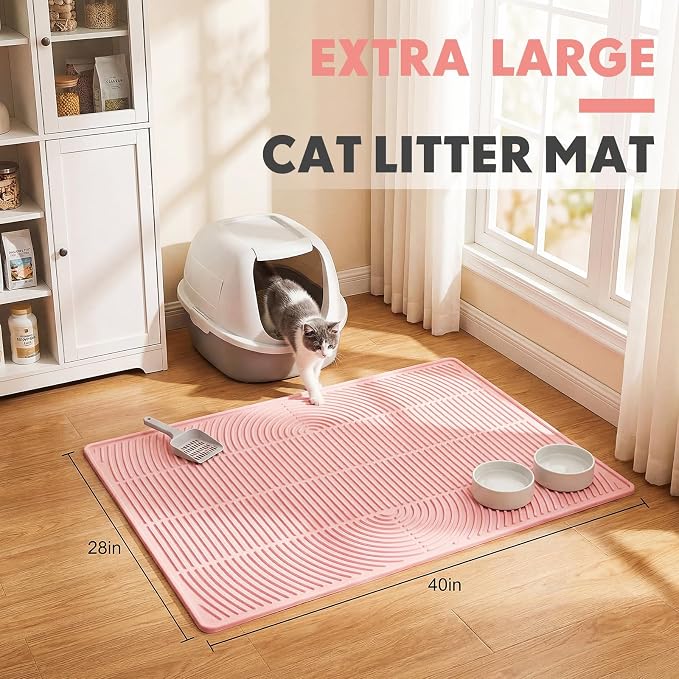 Pink 40"x 28" Cat Litter Mat Extra Large Waterproof Litter Box Mat Kitten Pet Trapping Rug Pad Easy to Clean Trapping Pad to Keep The Floor Clean for Multiple Pets Indoor Floor