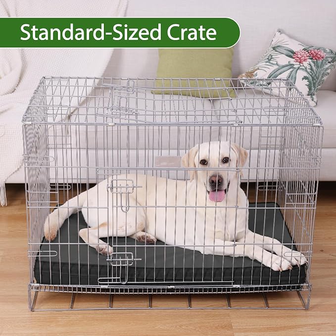 Vonabem Outdoor Dog Bed Waterproof Washable, XXL Large Crate Pad 48 Inch, Wipeable Leather Pet Beds with Removable Cover, Durable Foam Anti-Slip Kennel Pad 47"x29" Black