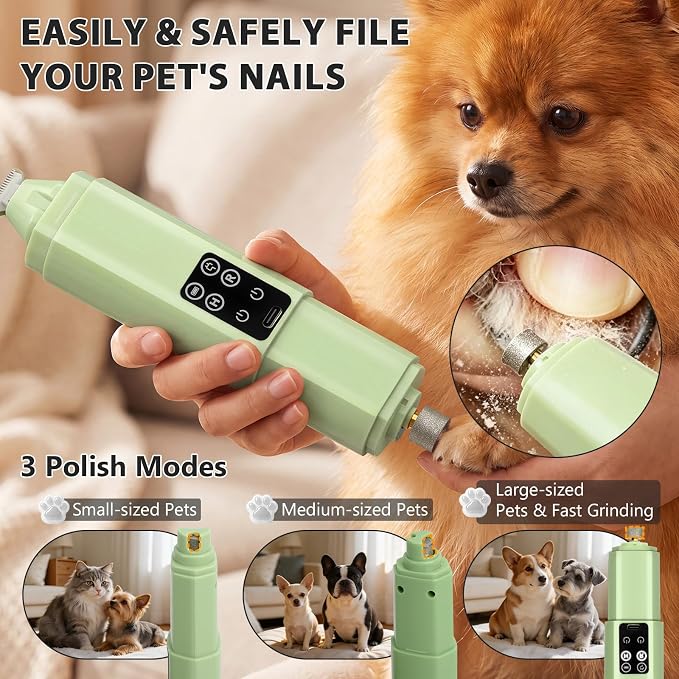 Dog Nail Grinder Quiet, 2-in-1 Paw Pad Trimmer with Light for Pets | 50dB Safe Electric Painless Grooming, 3 Grinding Ports for Paws, Faces, Ears and Body of Small & Medium Cats and Dogs