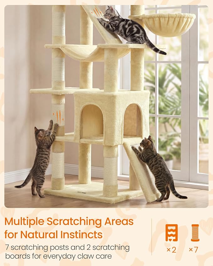 Feandrea Large Cat Tree, 81.1" Tall Sturdy Cat Tower for Indoor, Beige | Multi-Level Cat Condo with Sisal Scratching Posts, Hammock, Climbing Ladder, Easy to Assemble, UPCT021Y101S