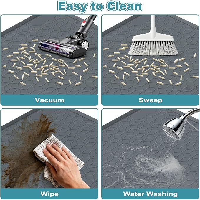Cat Litter Mat Litter Trapping Mat, Silicone Cat Litter Box Mats for Floor, Non-Slip Litterbox Mat with Raised Edge, Easy Clean Pet Feeding Mat for Indoor Cats 34" X 22" Gray