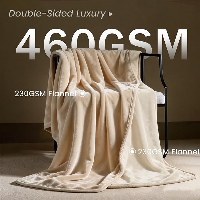 gogobunny Waterproof Reversible Flannel Blanket for Dogs and Cats, Double-Sided Furniture Protector Throw for Sofa, Couch, Bed Against Spills & Pet Fur (60" x 80", Beige/Cream)